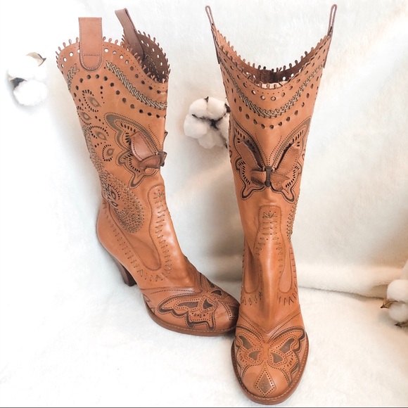 Vince Camuto Cognac Leather Butterfly Boots - Picture 3 of 8